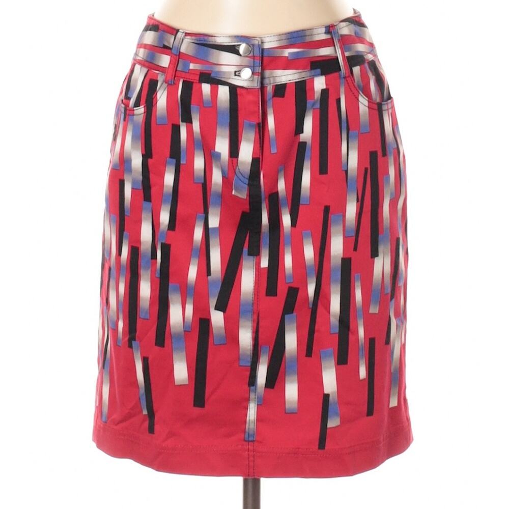 W by Worth Abstract Geometric Red Pencil Skirt Size 0 Mod Graphic
